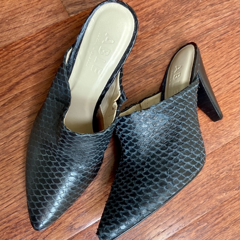 Able Leather Reptile Print Mules